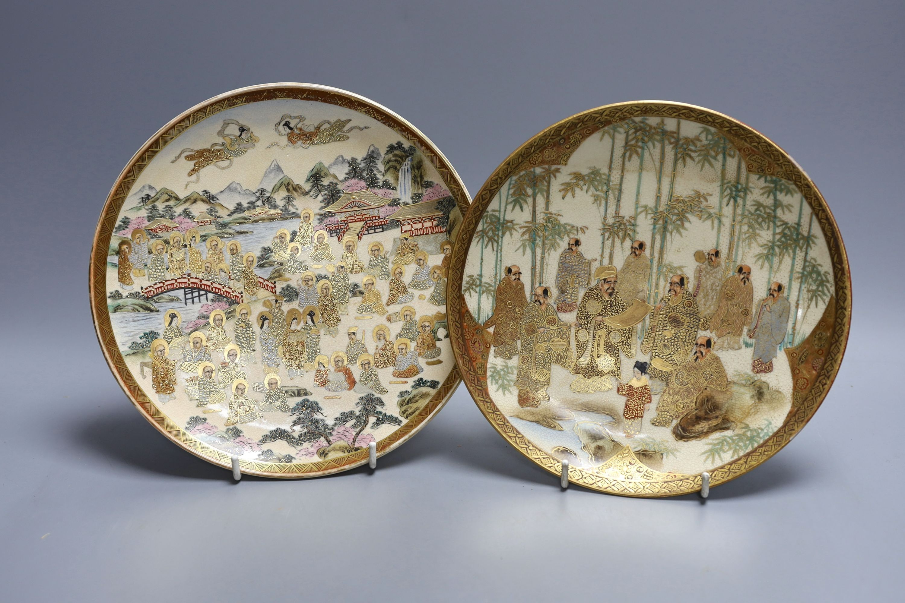 Two Japanese Satsuma pottery dishes, Meiji period - 22.5cm diameter